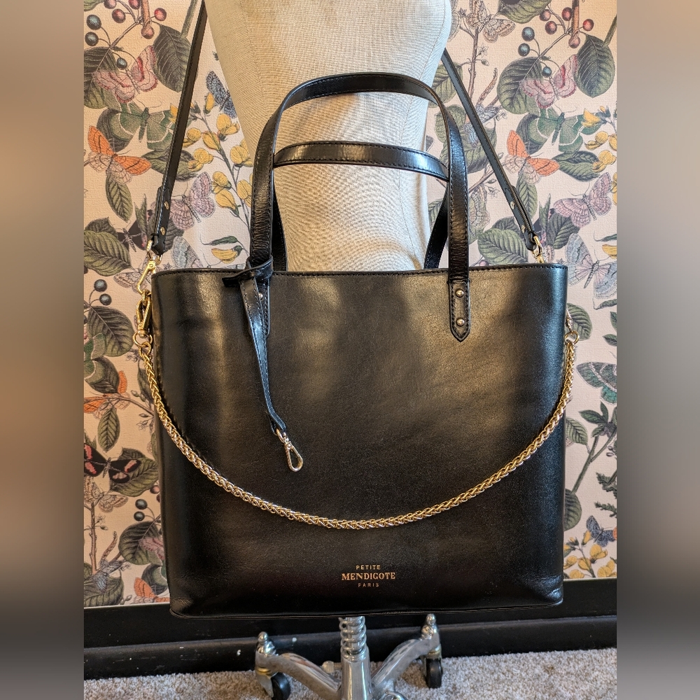 Petite Mendigote Black Leather Tote Bag